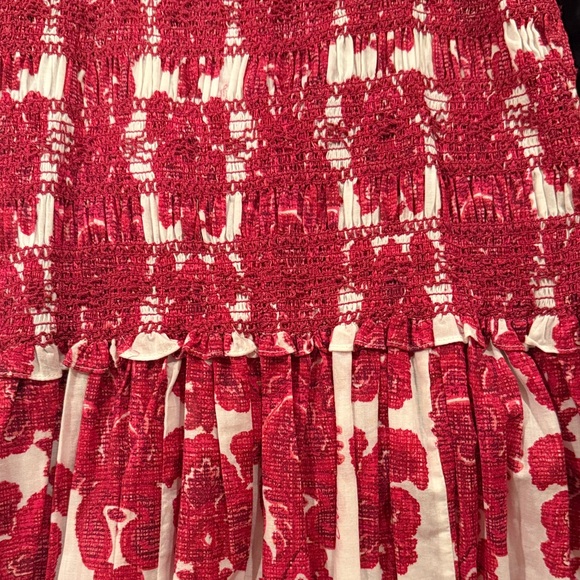 Cara Cara Red and White Floral Smocked Maxi Dress with Puff Sleeves and pockets - Picture 10 of 10